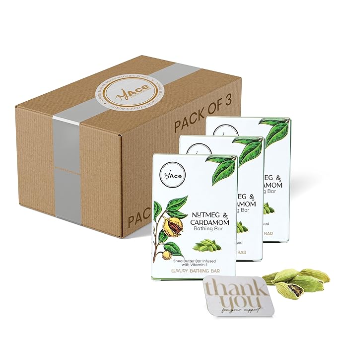 MY ACE Nutmeg & Cardamom Aromatic Bathing Bar – Handmade Soap with Essential Oils & Coconut Oil, Shea Butter & Vitamin E, SLES-Free, Moisturizing (3.5oz Each, Pack of 3)