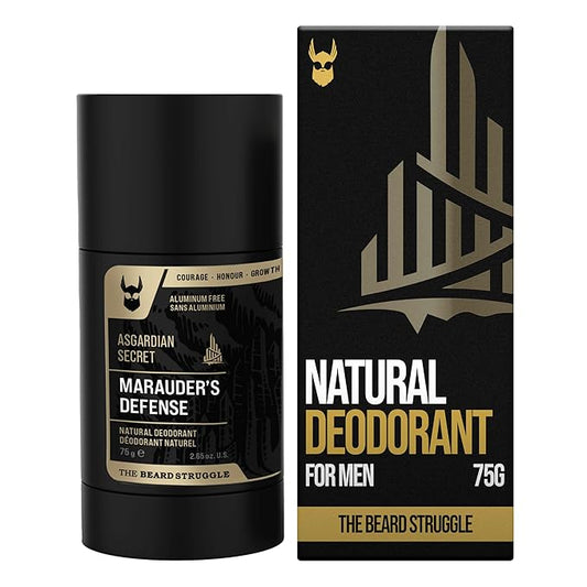 The Beard Struggle Natural Deodorant - Marauder’s Defense - 100% Natural Charcoal Infused Deodorant Men Aluminum Free - Gold Collection, Asgardian Secret - Deodorant, 2.65 oz.US.