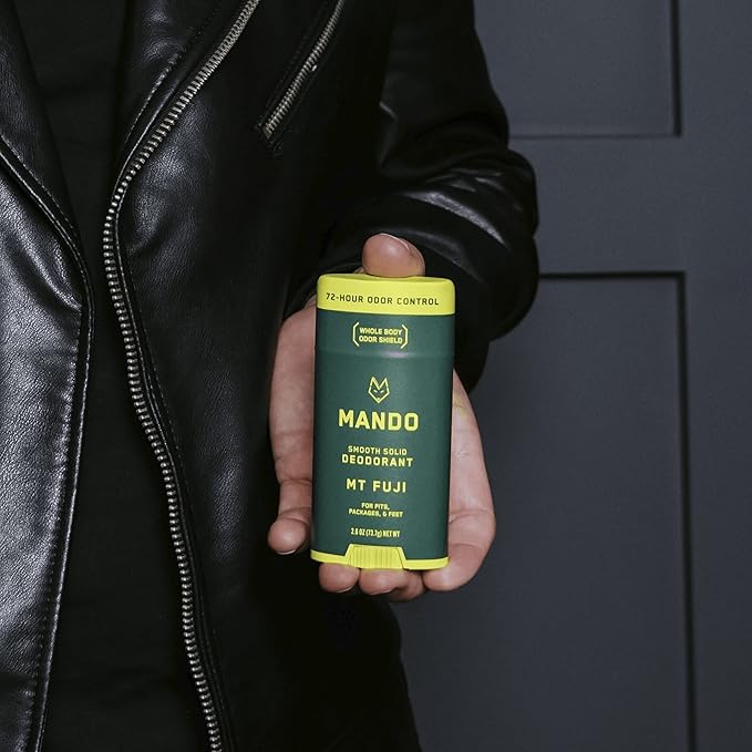 Mando Smooth Solid Stick (2.6 Ounce) + Acidified Body Wash (8.5 Ounce) - Clinically Proven to Block Odor All Day - Whole Body Safe For Pits, Packages + Feet (Mt. Fuji)