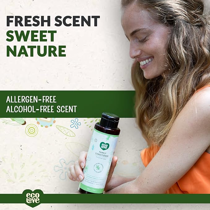 ecoLove - Natural Conditioner for All Hair Types - Safe for the Whole Family - No SLS or Parabens - With Organic Cucumber Extract - Vegan and Cruelty-Free, 17.6 oz