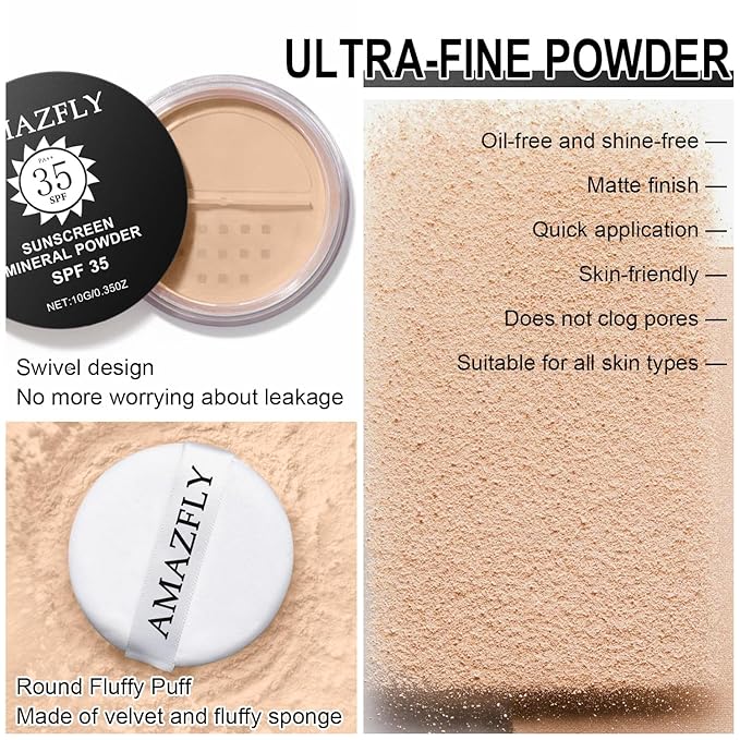 Mineral Powder Foundation, SPF 35, Talc-Free Lightweight Loose Powder for a Smooth & Matte Finish - Medium Coverage, Skin-improving Mineral Foundation (#05 Fair Light Foundation Makeup)