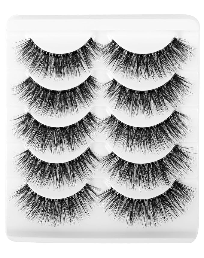 Lashes Eyelashes Lashes Wispy False Eyelashes Natural Eyelashes Mink Lashes 5 Pairs Frihappy Lashes DW8, with a pair of Half Lashes as Gift