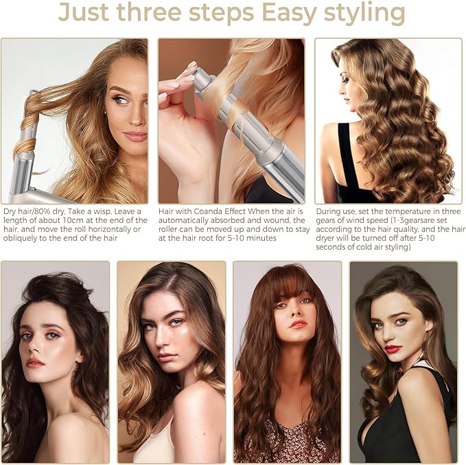 High-Speed Hair Styler and Drying Brush - 110000 RPM Hot Air Brush with Diffuser, Concentrator Attachment, and Oval Curling Wand (silver)