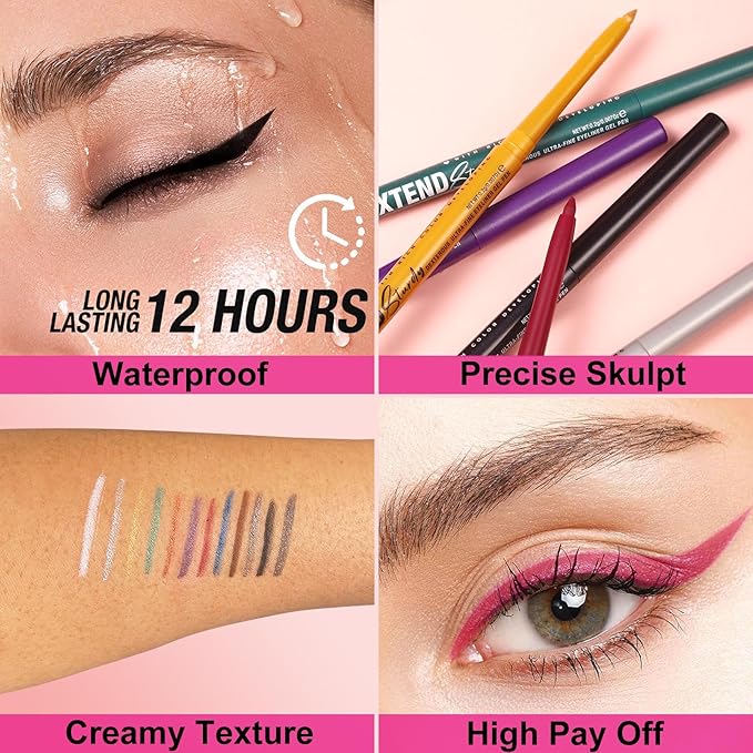 Blue Eyeliner Pencil Waterproof Retractable Cream Blue Gel Eyeliner Smudge-proof Hypoallergenic (08#)