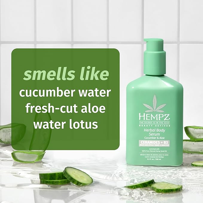 Hempz Cucumber & Aloe Body Serum with Ceramides, Light weight, Fast Absorbing, Gel Cream & B3 8.5 fl.oz.