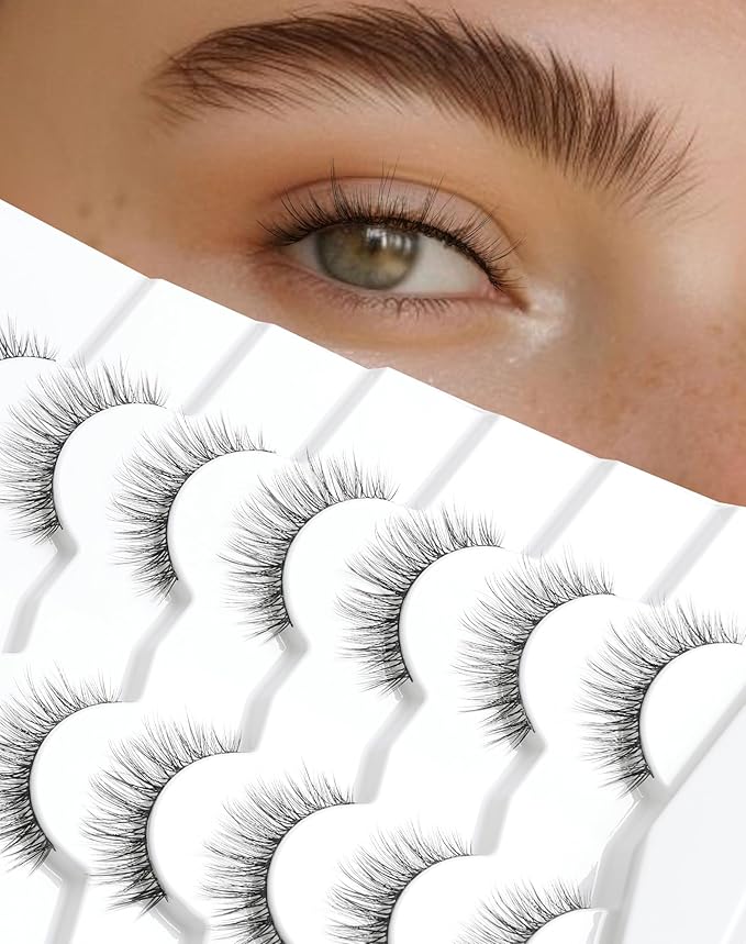 Frihappy False Lashes Wispy Fake Eyelashes Natural Strip Lashes Faux Mink Lashes C Curl Lashes Short Lashes 10mm Lashes 3D Air-Starr