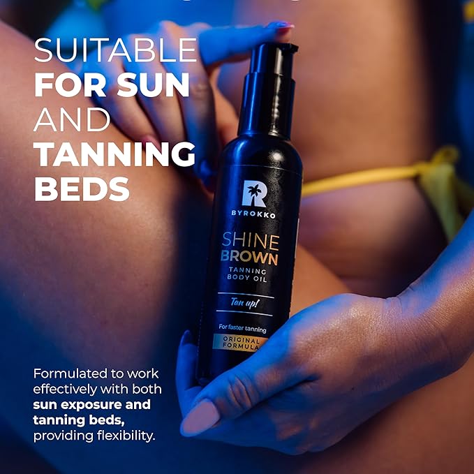 BYROKKO Shine Brown Tanning Oil 5.07 Fl Oz, XXL Tan Accelerator for Outdoor Sun or Indoor Tanning Bed Lotion, Fast Bronzer with Premium Natural Ingredients for Deep, Long-Lasting Glow