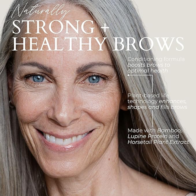 Fitglow Beauty Plant Protein Brow Gel | Natural Vegan Eyebrow Enhancer Serum | Thickening Volumizing Brow Filler | Nutrient-Rich Hair Conditioning | Strengthens, Lift, Shape & Fill | 4g - Grey