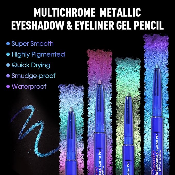UCANBE 4PCS Chameleon Eyeshadow & Eyeliner Gel Pencil Set - Multichrome Shifting Colors Metallic Glitter Eye Makeup,Waterproof Long-Lasting Smudge-Proof Multi-Dimensional Color