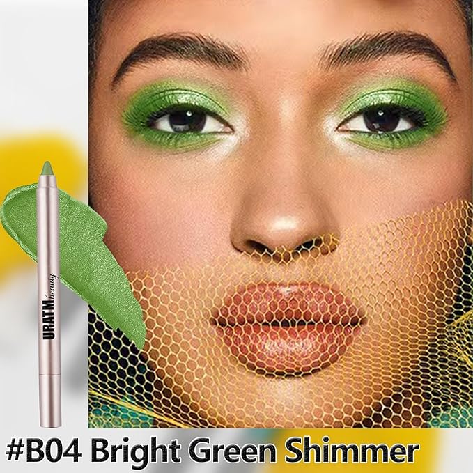 Bright Green Eyeshadow Stick, Blendable Creamy eyeshadow Eye Brightener Stick, Waterproof Eyeshadow Pencil Long Lasting, Smooth Shimmer Eye Shadow Highlighter Eye Liner.#B04 bright greenh shimmer