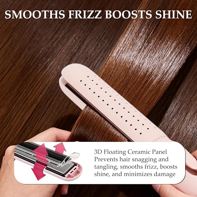 Airflow Styler Curling Iron | 2-in-1 Straightener & Curler for Straight Curly Wavy | Cold Air for Damage-Free Styling Quick Hold | Ceramic Floating Plates | Easy and Safe Curling Wand