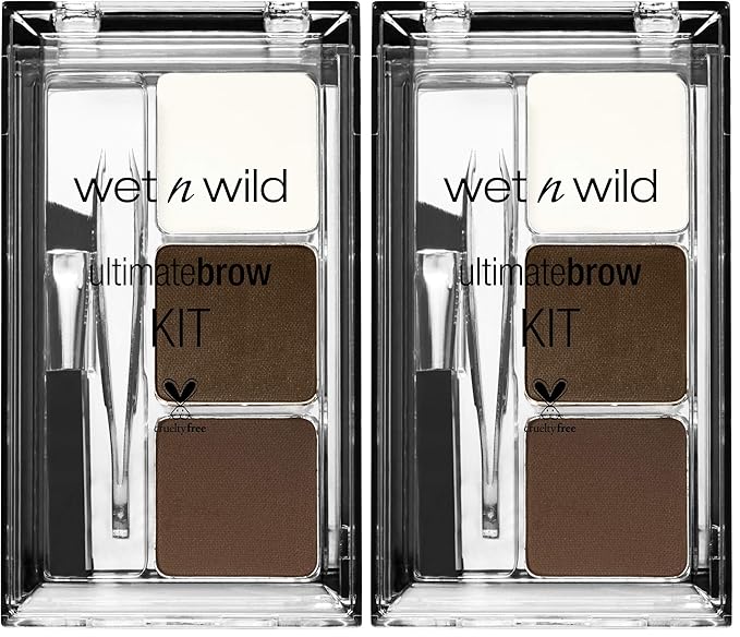 wet n wild Ultimate Eyebrow Makeup Kit, Long-Lasting Matte Brow Powder, Tweezers, Wax & Brush, Built-In Mirror, Purse-Friendly Compact - Dark Brown(Pack of 2)