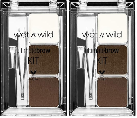 wet n wild Ultimate Eyebrow Makeup Kit, Long-Lasting Matte Brow Powder, Tweezers, Wax & Brush, Built-In Mirror, Purse-Friendly Compact - Dark Brown(Pack of 2)