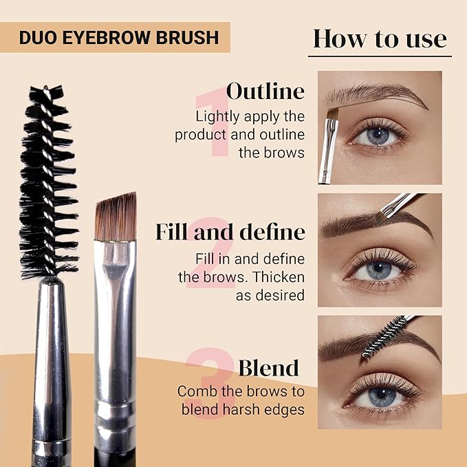 KESHIMA Eyebrow Brush Duo – Premium Angled Eye Brow Brush & Spoolie – Precision Eye Makeup Tool for Applying & Blending Powder, Gel & Liquids