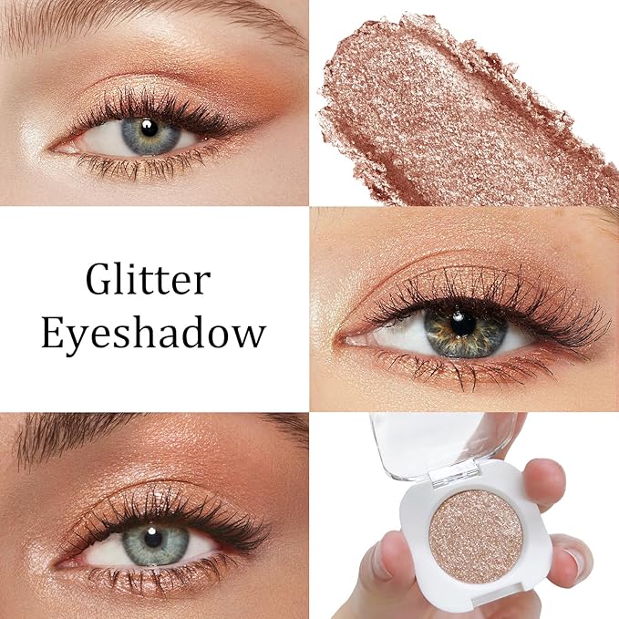 Single Glitter Eyeshadow Palette, Champagne Glow Shimmer Eyeshadow, Ultra-fine Lightweight Powder, High Pigment, Long Lasting, Multiuse Blendable Eye Makeup 9#Moonstone