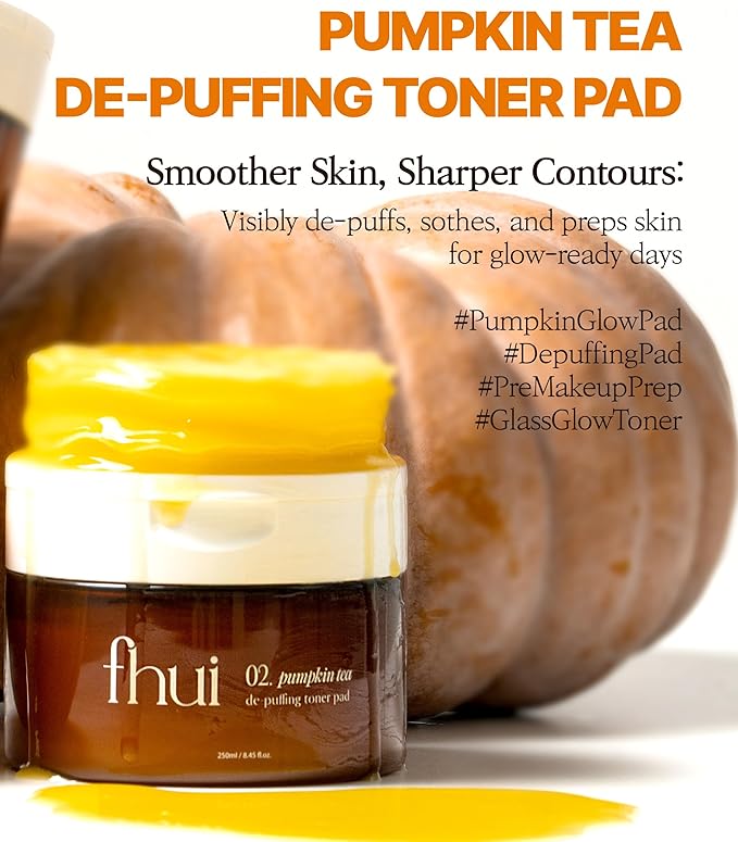 Pumpkin Tea Toner Pads | De-Puffing Face Pads for Morning Swelling & Puffy Eyes | Skin-Prepping Primer Pad to Smooth Texture & Boost Makeup Grip with Pumpkin Extract & Peptides | Korean Skin Care