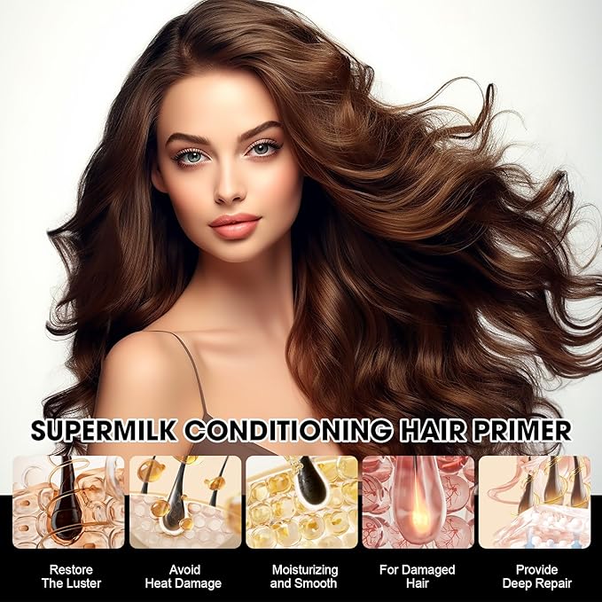 Super Milk Conditioning Hair Primer, Nourishes Softens Hair, Intensely Moisturizes, Anti Frizzy Dry Hair, Leave In Conditioner Spray for All Hair Types