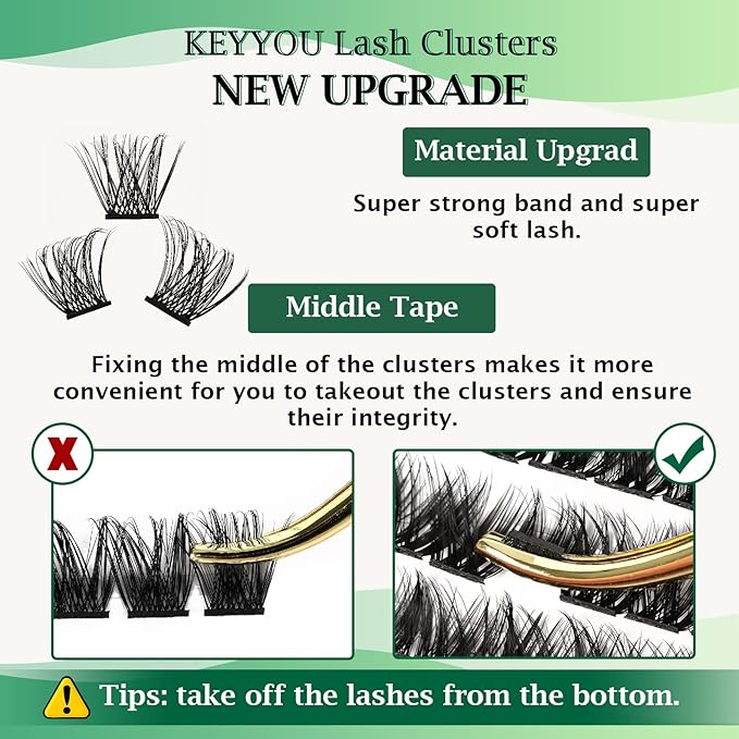 Lash Clusters,96 Pcs Cluster Lashes D Curl 16mm DIY Lash Extensions Eyelash Clusters,KEYYOU Volume Wispy Individual Lashes Soft&Comfortable Easy DIY at Home(Y06,D-16mm)