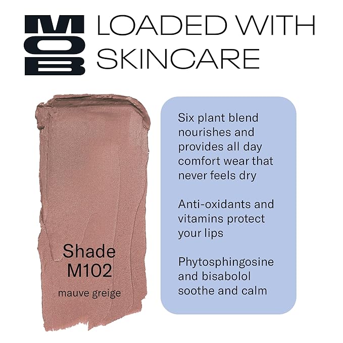 MOB Beauty Soft Matte Lipstick M102 – Mauve Greige | Weightless, One-Swipe Color Infused with Skincare | Vegan, Silicone-Free, Cruelty-Free Formula in a Biodegradable Capsule