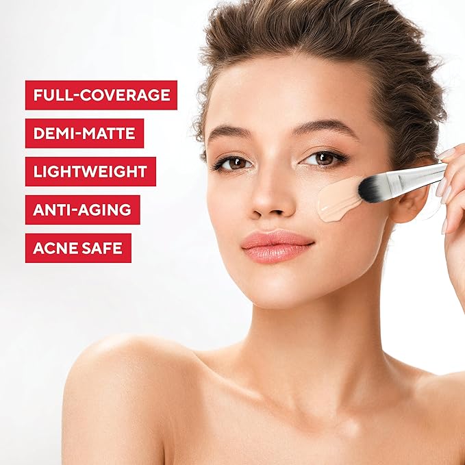 Mirabella Invincible For All HD Liquid Foundation - Anti-Aging Full Coverage Liquid Face Makeup - Moisturizing, Hydrating & Lightweight Foundation for All Skin Types (Ivory I40)