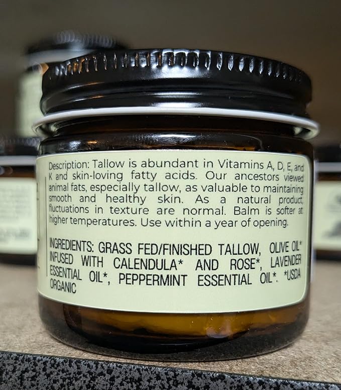 Hearth and Homestead: Handmade Whipped Tallow Balm (Lavender Peppermint): Organic Body Butter with Infused Olive Oil- 1.3 oz