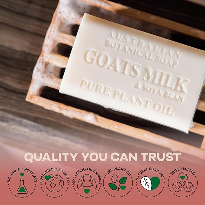 Australian Botanical Soap Goats Milk Sandalwood Oat Milk and Aloe Vera 6.6 oz Luxury Soap Bars Enriched with Shea Butter, Woodsy Assorted Pack of 4