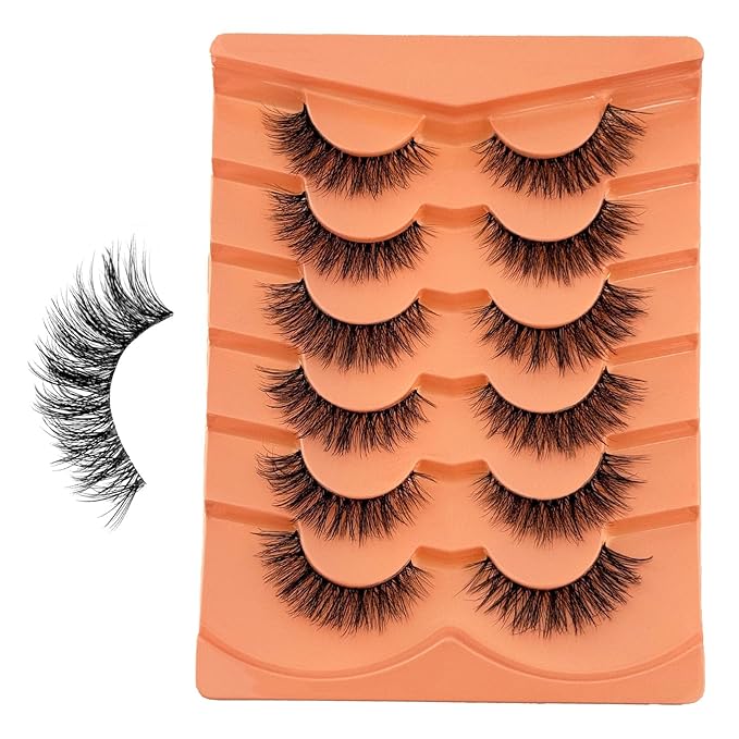 Cat Eye Lashes False Eyelashes Natural Look, Yasnai Wispy Fake Lashes Volume Lashes, Strips Lashes Natural Eyelashes Clear Band 6 Pairs Pack