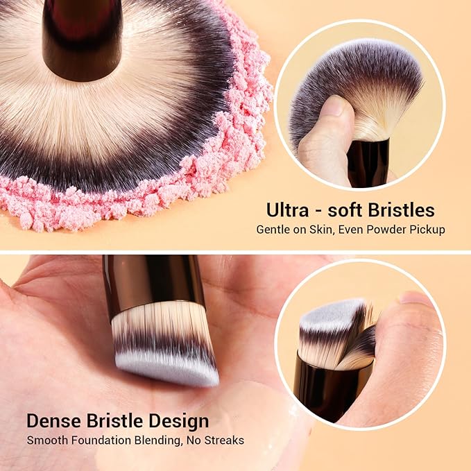 MAANGE Makeup Brush Set Double-ended Kabuki Makeup Brushes For Foundation Contour Liquid Powder Concealer Eye Shadows Cream Cosmetics Blending Blush Makeup Tools (Coffee Brown, 5 PCS)
