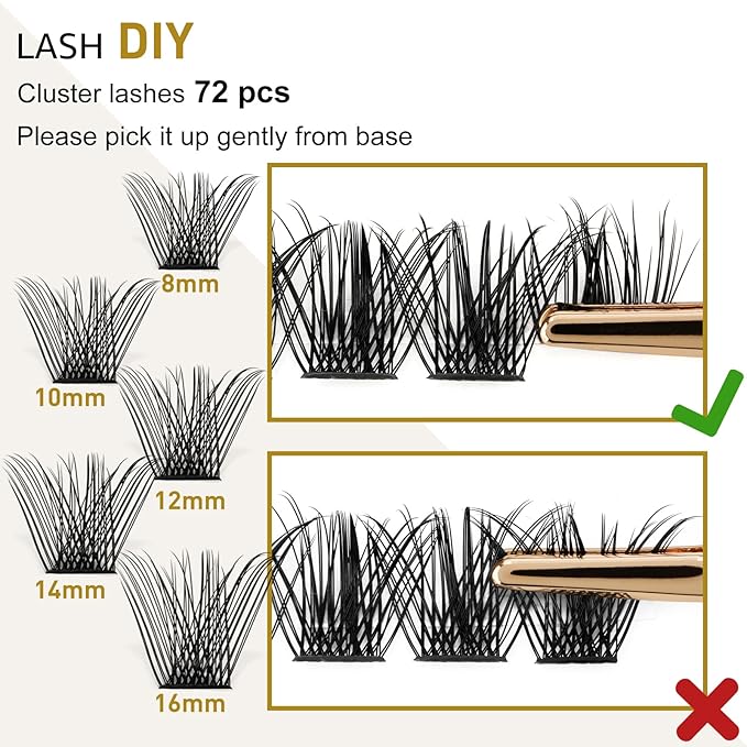 B&Qaugen Lash Clusters B02 DIY Eyelash 72 Cluster Lashes C D Curl Mega Volume Individual Lashes Eyelash Clusters Wispy Lashes Cluster DIY at Home (NM-D-8-16MIX)