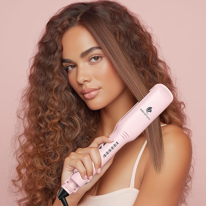 MiroPure 1.5 Inch Flat Iron, Hair Straightener with 30S Fast Heating & 60min Auto Shut-Off, Hair Straightener and Curler 2 in 1 with 3D Ceramic Floating Plates