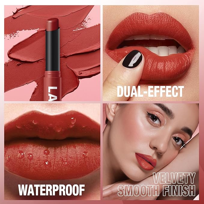 Jolilab 2Pcs Velvet Matte Lipstick Nude Matte Soft Dark Color Stick High Pigmented Long-Lasting Waterproof Lip Stick Lip Balm Beauty Cosmetics Gift for Girls and Women（05#+06#