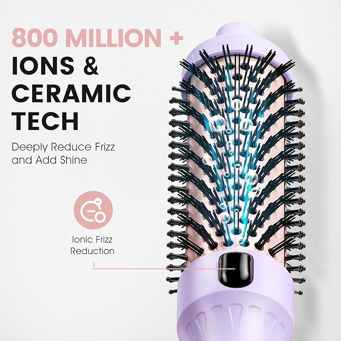 Thermal Brush for Less Damage, Zavarea 1.5 Inch Heated Round Brush for Blowout Look, Heated Curling Styler with Negative Ions & Ceramic for Volumizing, Easy to Use, Dual Voltage (Valoran Purple)