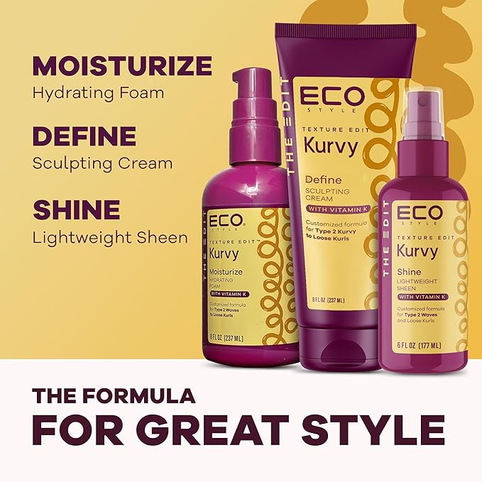 Eco Style, Texture Edit, Kurvy Moisturize Hydrating Foam for Type 2a to 2c wavy hair - Prep your hair for any style with lightweight leave in conditioner for curly hair 8oz