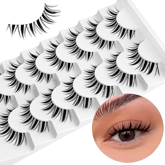 Fairy Lashes Manga Lash False Eyelashes Natural Look Yasnai Anime Lashes Fake Lashes 16mm Eye Lashes Strips Lashes Wispy False Lashes Clear Band 7 Pairs Pack Spikes Lash