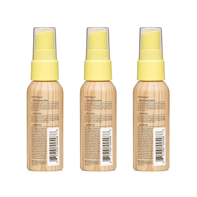 Sun Bum Revitalizing 3 in 1 Leave In Conditioner - Anti Frizz Detangler - Color Safe with UV Protection - Enriched with Coconut Oil and Banana - 1.5 oz (Pack of 3)