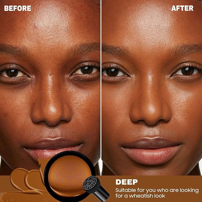 Mushroom Head Air Cushion CC Cream - Brightening & Moisturizing BB Cream Makeup Long Lasting Matte Concealer, Even Skin Tone for All Skin Types (Deep, 3.21 Ounce (Pack of 1))