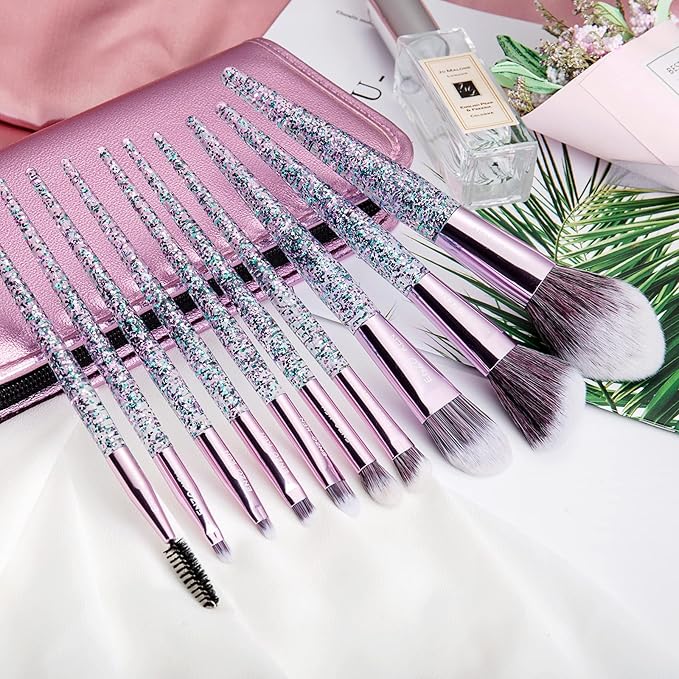 Girls Makeup Brushes Set for Teens with Case, Glitter Teen Make up Brush Set, Eyeshadow Brush Set for Teen Girls, Teenagers Eye Shadow Brush Set, Vegan Makeup Brush