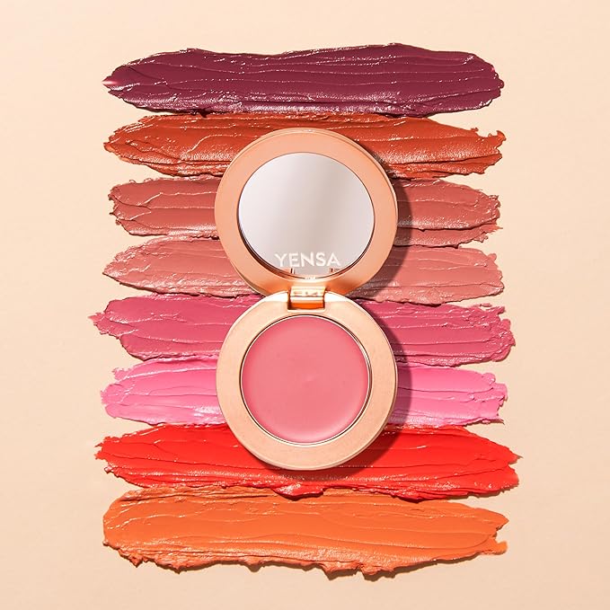 YENSA Super Serum Silk Cream Blush for Cheeks - Buildable Cheek Blush Formulated with Superfoods - Dewy Airbrushed Finish - Nourishing & Hydrating - Silky Cream Formula - Vibrant Coral (0.21 oz)