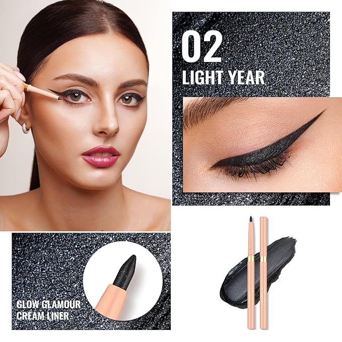 Oulac Shimmer Black Eyeliner Pencil, Waterproof Retractable Eye Liner Pen, Long Lasting Smudge Resistant, Vegan & Cruelty-Free, 02 Light Year