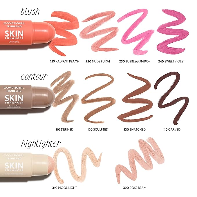 CoverGirl Trublend Skin Enhancer Blush Balm Stick, 240 Sweet Violet, Vegan Formula, Easy to Use, Glides on Effortlessly, Non-Greasy, Doesn't Crease, 0.21oz