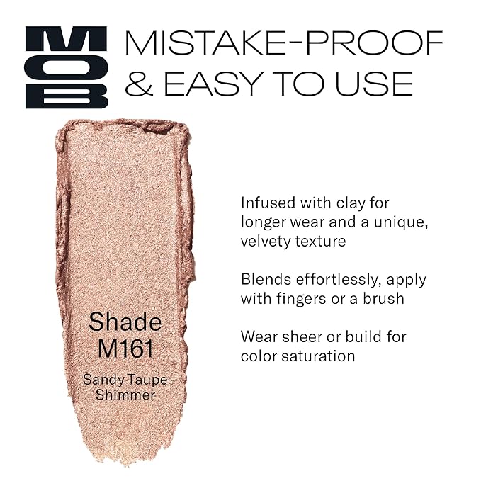 MOB Beauty Cream Clay Eyeshadow M161 – Sandy Taupe Shimmer | Skincare-Infused, Vegan, Blendable Cream-to-Velvet Finish, Buildable Pigment, Clean Eyeshadow in Sustainable, Biodegradable Compact