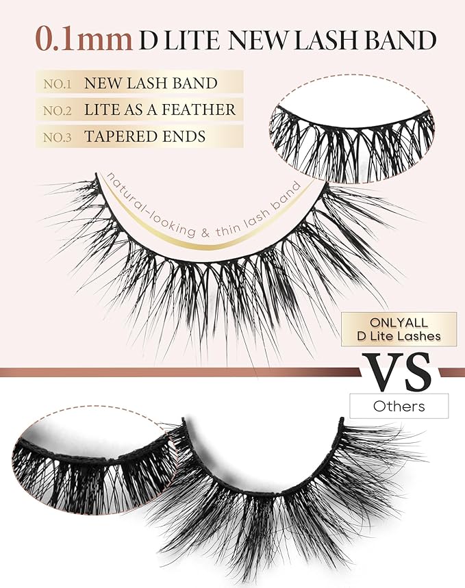 Onlyall False Lashes Natural Look False Eyelashes Natural Lashes Wispy Eyelashes Fake Eyelashes Strip Lashes Fake Lashes 14mm Lashes D37