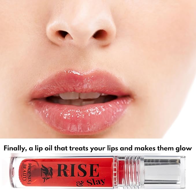 Hydrating Lip Oil for Soft Lips Rise & Slay Tinted Glow with Hyaluronic Acid, Jojoba & Castor Oil, Vit-E | Lightweight Vegan Summer Lip Treatment, Non-Sticky Shine (Tinted Lip Oil)