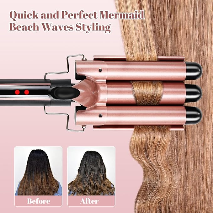 5-in-1 Curling Iron Set, Curling Wand with 3 Barrel Hair Crimper Iron and Interchangeable 4 Curling Irons, Dual Voltage Hair Waver with 2-LED Temp Control for All Hair Types, Glove & 2 Clips