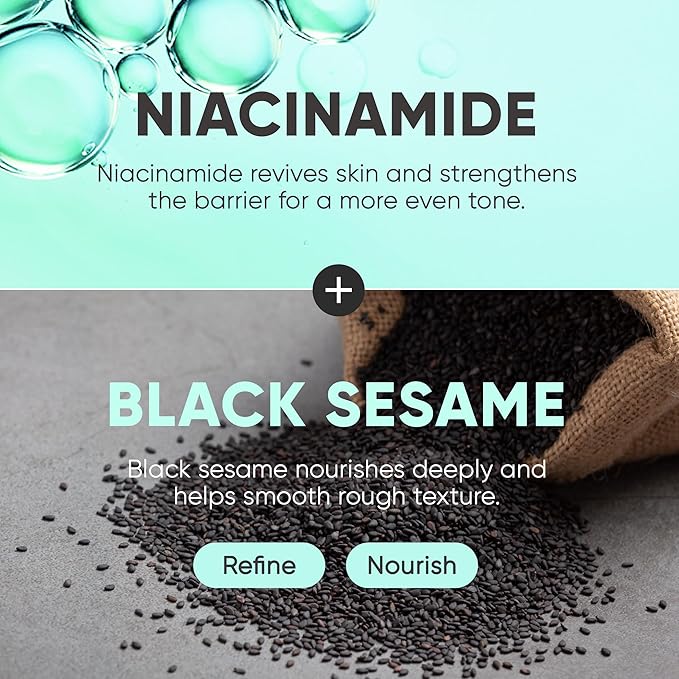 Niacinamide Facial Bar with Black Sesame - Nourishing & Moisturizing Face Wash Soap Bar for All Skin Types - Vegan & Travel-Friendly Korean Skincare (95g, 3.35 oz)