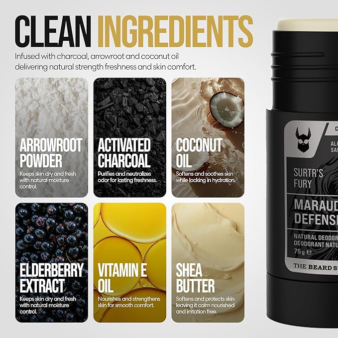 The Beard Struggle Marauder's Defense - Natural Charcoal Infused Deodorant Men, Aluminum Free - Platinum Collection, Surtr's Fury - 2.65 oz