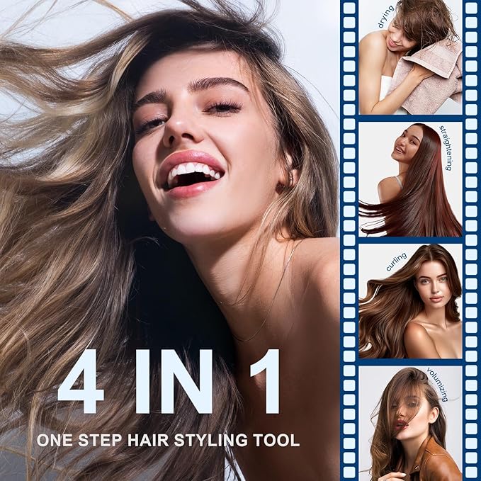 Dual Voltage Travel Hair Dryer Brush, 2 Inch Oval Hot Air Brush, One Step Travel Hair Styler/Volumizer/Straightener/Curler, European Blow Dryer Brush with Universal Adapter
