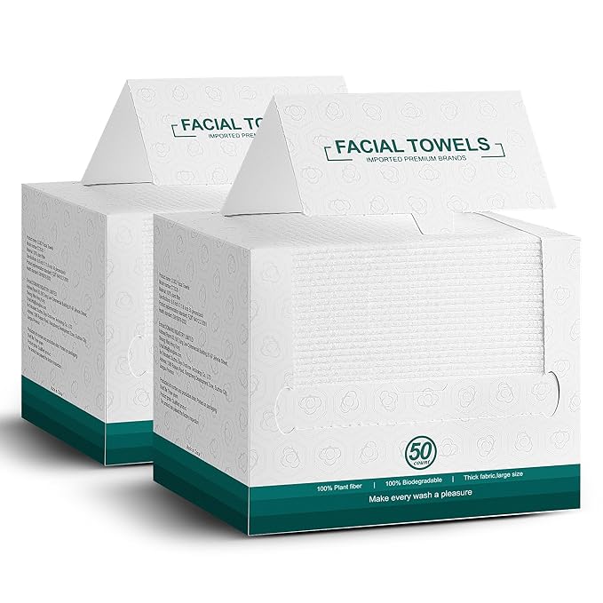 Disposable Face Towels,Extra Thick Soft Clean Facial Towels,Super Absorbent,Biodegradable Dry Wipes,Cruelty-Free Facial Washcloth for Sensitive Skin,Travel,Makeup Remover,100 Count,7.9"×12"