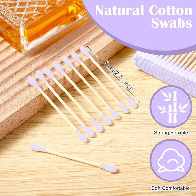 5000 Count Bamboo Cotton Swabs Double Buds Organic Cotton Swabs with Tips for Ears Sterile Tipped Applicator Makeup Swab Daily Makeup Eye Cleaning(Round,Purple)