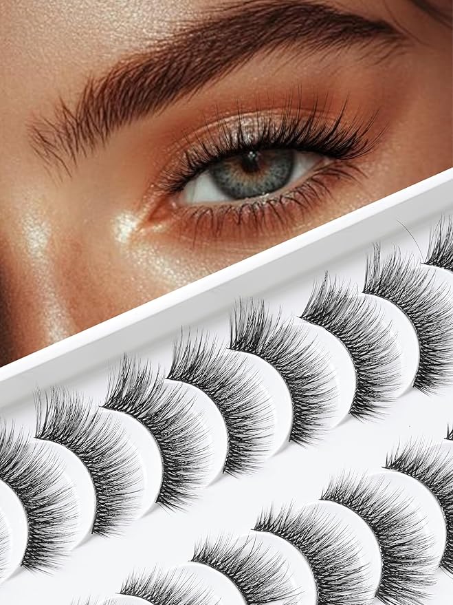 Lashes Cat Eye15mm Wispy Eyelashes Thin Band False Eyelashes 3D Volume False Lashes Soft Strip Lashes Pack C Curl Natural Eyelash Fake Lash 10 Pair EVENTILL